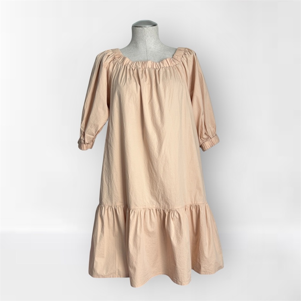 Cuyana Poplin Off The Shoulder Dress in light peach/nude